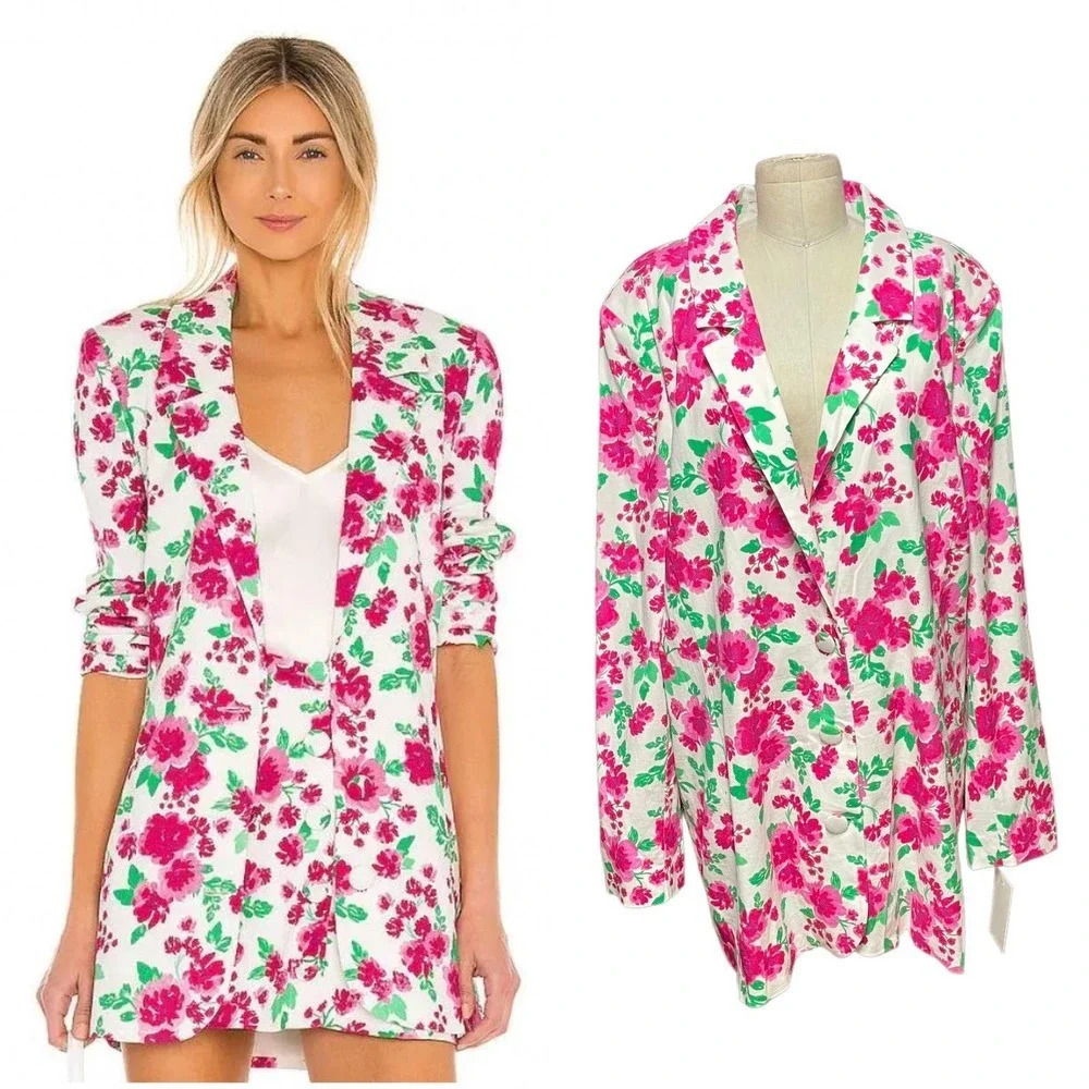 For Love & Lemons‎ Tanner Boyfriend Blazer In Pink Floral Plus Size 1X